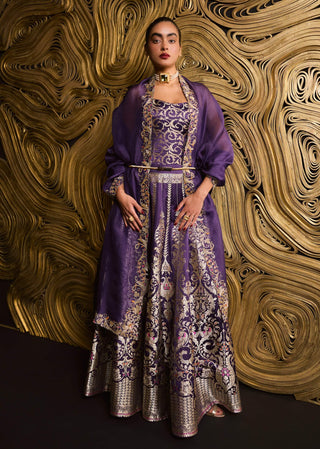 Purple kadwa satin lehenga set