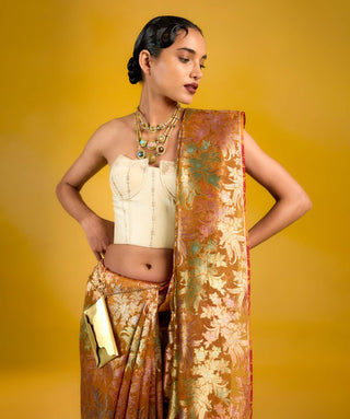 Ekaya Amber Orange Sari available on indiaspopup