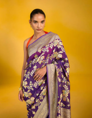 Ekaya Royal Amethyst Garnet Sari available on indiaspopup