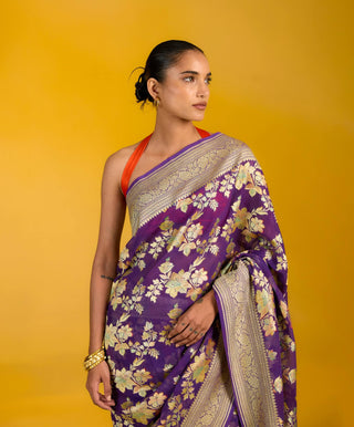 Ekaya Royal Amethyst Garnet Sari available on indiaspopup