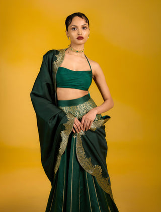 Jade green satin lehenga