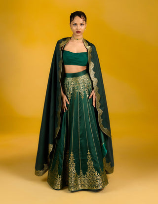 Ekaya Jade Green Satin Lehenga available on indiaspopup