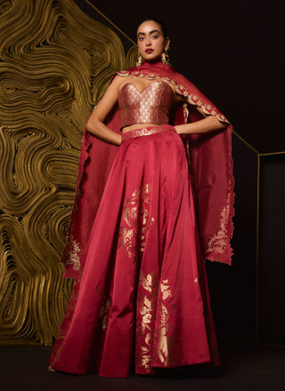 Ekaya Maroon Stay With Me Lehenga Set available on indiaspopup