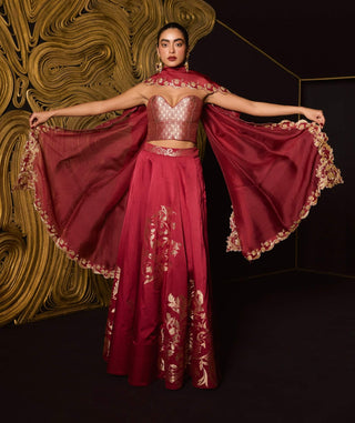 Ekaya Maroon Stay With Me Lehenga Set available on indiaspopup