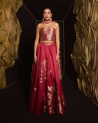 Ekaya Maroon Stay With Me Lehenga Set available on indiaspopup