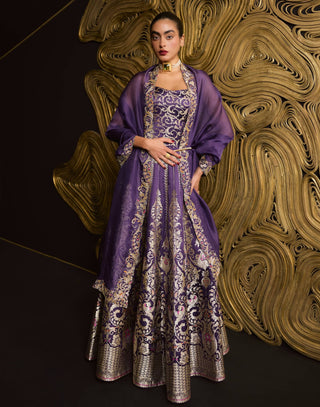 Purple kadwa satin lehenga set