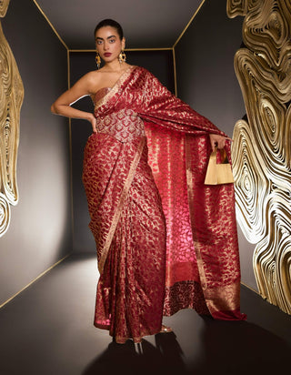 Ekaya Maroon Cutwork Sari available on indiaspopup