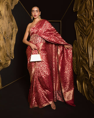 Ekaya Maroon Cutwork Sari available on indiaspopup