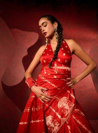 Ekaya Red Together Always Sari available on indiaspopup