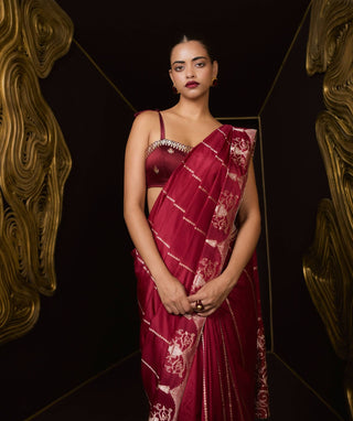 Ekaya Maroon Together Always Sari available on indiaspopup