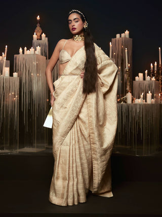 Ekaya Beige Satin Silk Sari available on indiaspopup