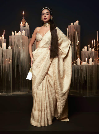 Ekaya Beige Satin Silk Sari available on indiaspopup