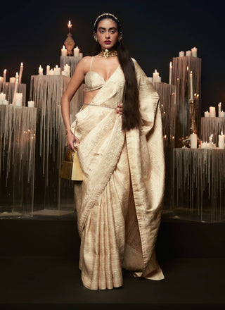 Ekaya Beige Satin Silk Sari available on indiaspopup