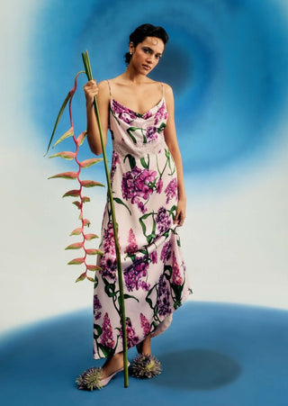 Wild wisteria cowl satin slip dress