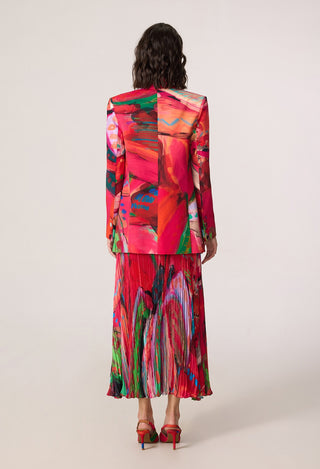 Rebekkah pink multicolor blazer with blouse and skirt