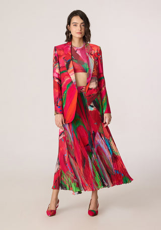 Rebekkah pink multicolor blazer with blouse and skirt