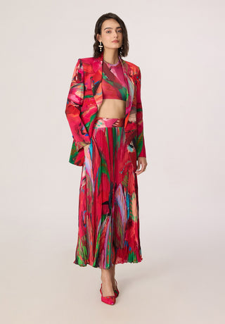 Rebekkah pink multicolor blazer with blouse and skirt