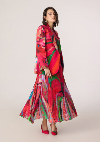 Rebekkah pink multicolor blazer with blouse and skirt