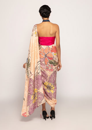 Saaksha & Kinni-Hot Pink Halter Blouse And Draped Sari-INDIASPOPUP.COM