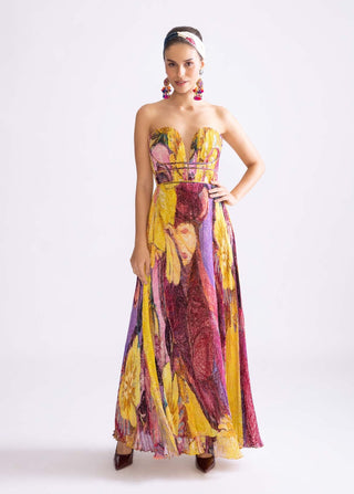 Ingrid Yellow Purple Maxi Dress by Saaksha & Kinni, available on Indiaspopup.com