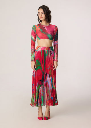 Rebekkah pink multicolor blazer with blouse and skirt