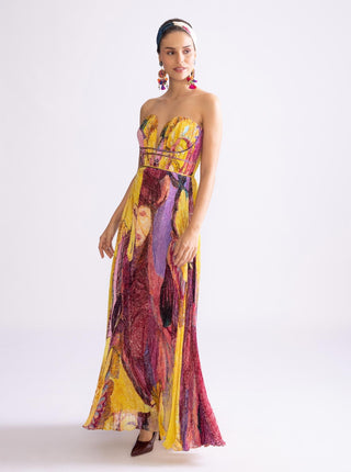 Ingrid Yellow Purple Maxi Dress by Saaksha & Kinni, available on Indiaspopup.com