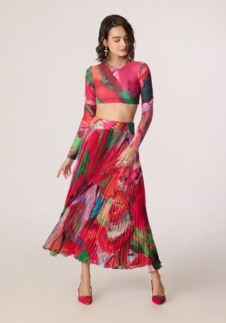 Rebekkah pink multicolor blazer with blouse and skirt