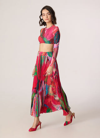 Zavi pink multicolor blouse with Zora skirt