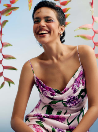 Wild wisteria cowl satin slip dress