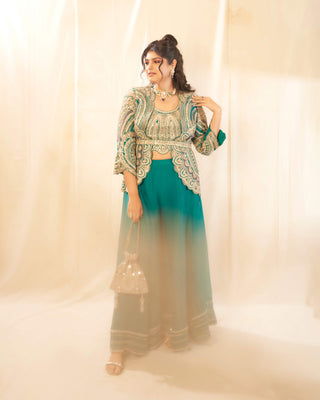 Pine Green Jacket With Sharara Set