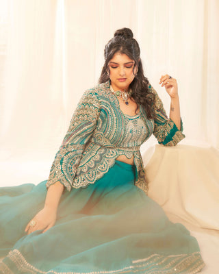 Pine Green Jacket With Sharara Set