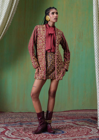 Rekha embroidered blazer with mini skirt set