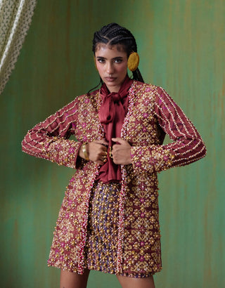 Rekha embroidered blazer with mini skirt set
