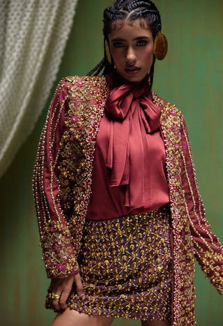 Rekha embroidered blazer with mini skirt set