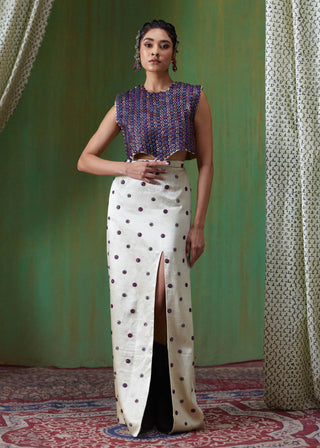 Inayat embellished crop top with gaji silk skirt