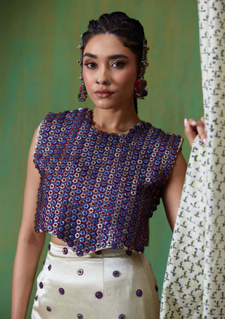 Inayat embellished crop top with gaji silk skirt