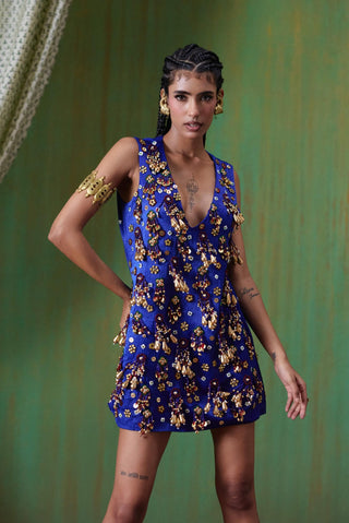 Adaa embellished mini dress with tassel detailing