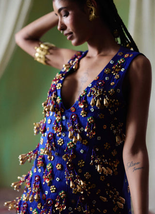 Adaa embellished mini dress with tassel detailing