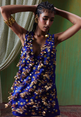 Adaa embellished mini dress with tassel detailing