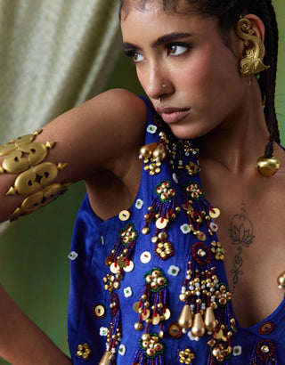 Adaa embellished mini dress with tassel detailing