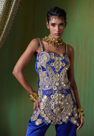 Roohani mirror work embroidered top with flared pants