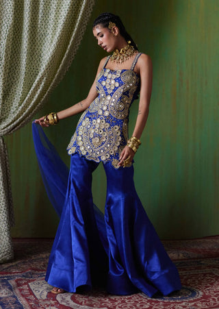 Roohani mirror work embroidered top with flared pants