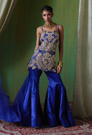 Roohani mirror work embroidered top with flared pants