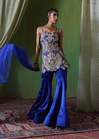 Roohani mirror work embroidered top with flared pants
