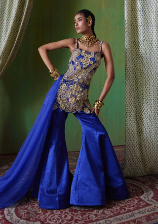 Roohani mirror work embroidered top with flared pants