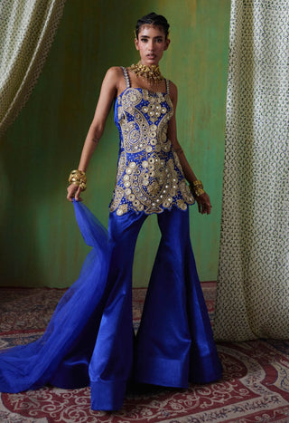 Roohani mirror work embroidered top with flared pants