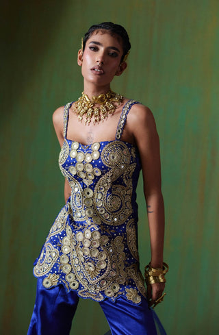 Roohani mirror work embroidered top with flared pants