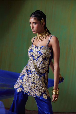 Roohani mirror work embroidered top with flared pants