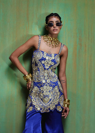 Roohani mirror work embroidered top with flared pants