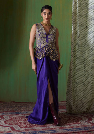 Nargis mirror work blouse with draped skirt set